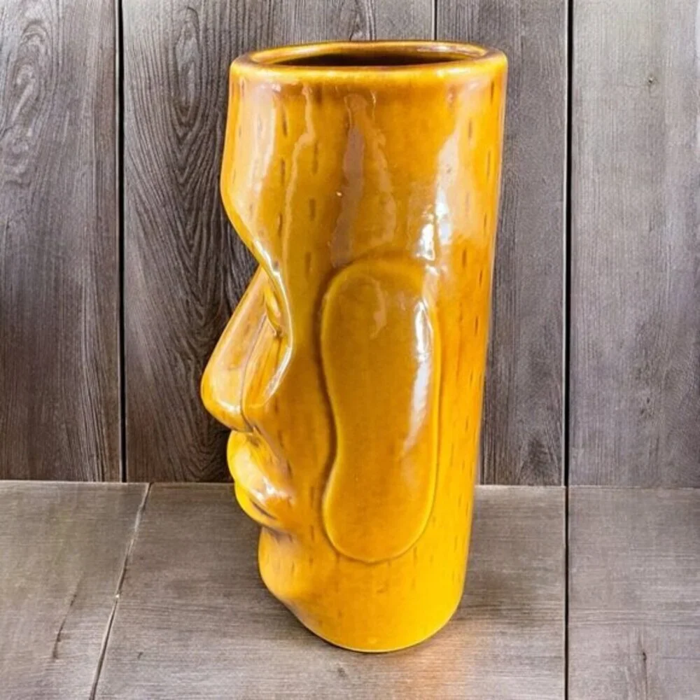 Tiki Mug Cup Tall Ceramic Barware Cup‎ Brown Glazed Drinking Cup Whimsical Decor